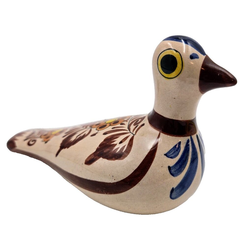 Tonala Mexican Pottery Hand Painted Bird Dove Pigeon Folk Art Mexico Signed Read